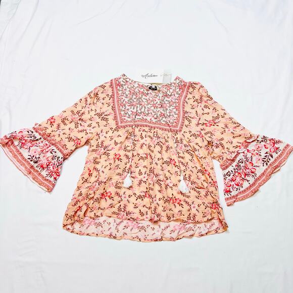 Arnhem Lily Blouse Candy Pink Multi Color Women Size 8 Flutter Bell Sleeves Top - Picture 2 of 16